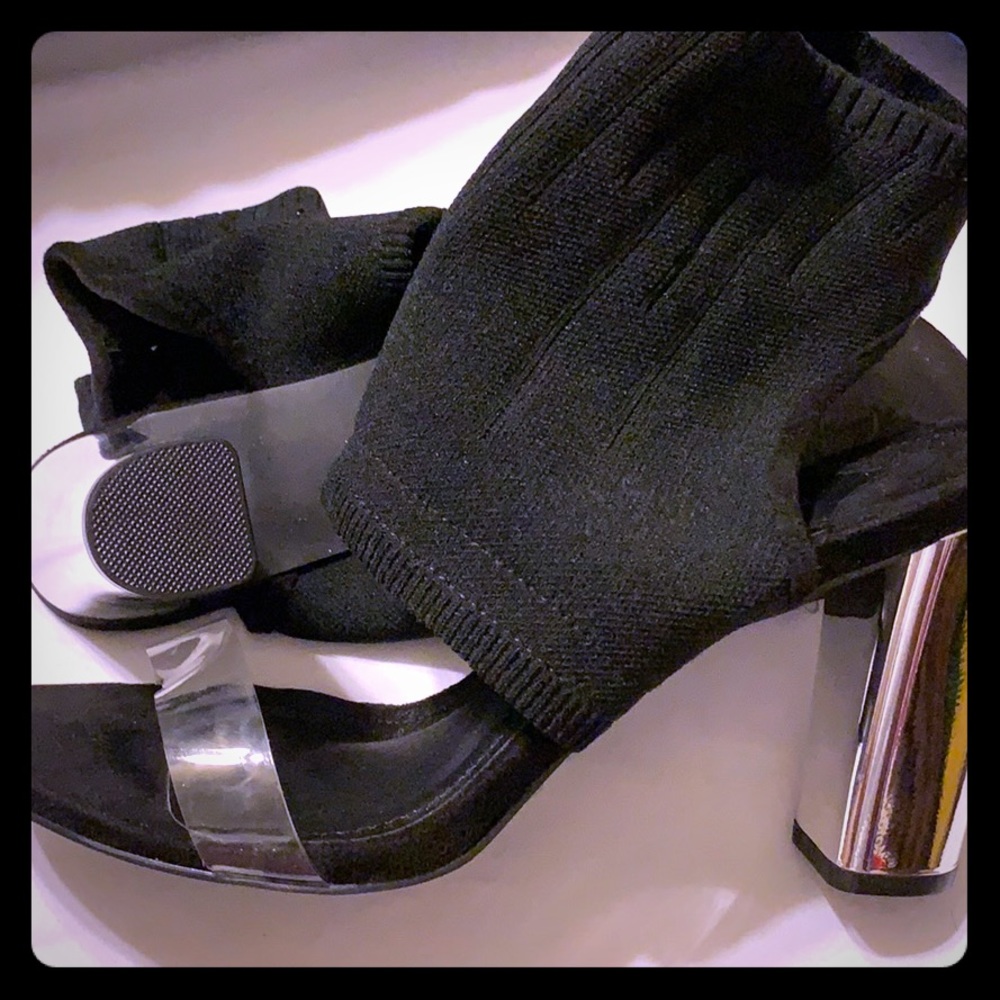 Sock Heel with Silver Chrome Thick Heel.